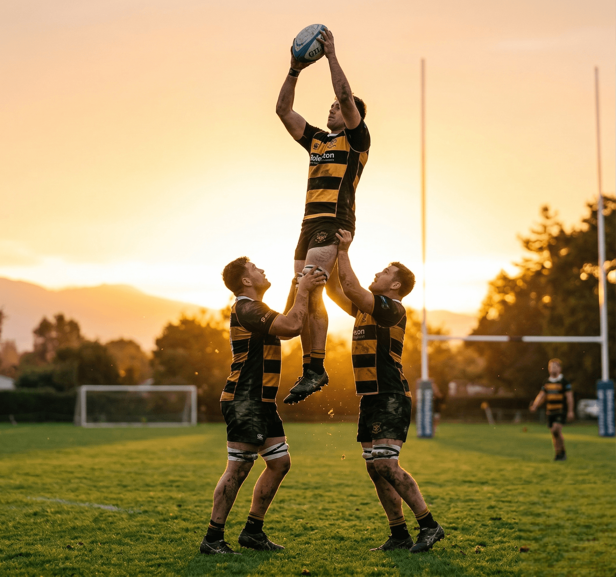 Rolleston RFC lineout at sunset